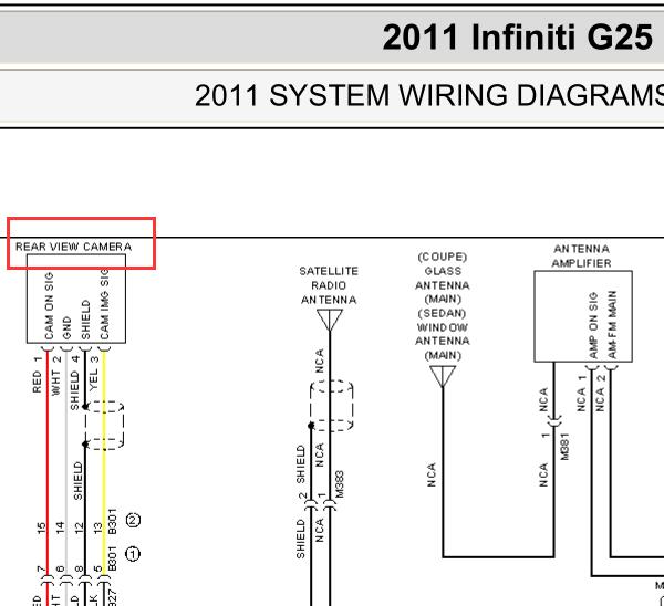 2011年英菲尼迪G25倒车影像电路图