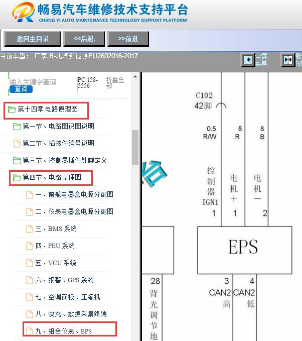 2016-2017年北汽新能源EU260转向助力电路图