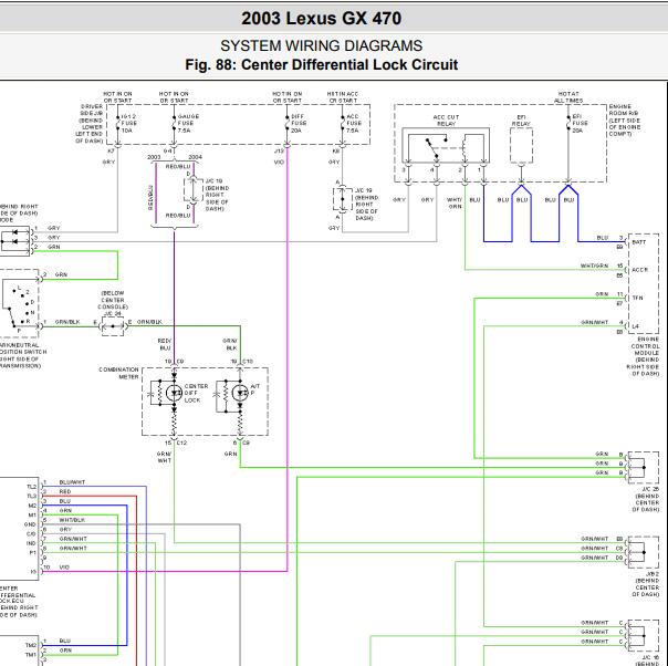 2003年雷克萨斯GX470 中央差速锁电路图