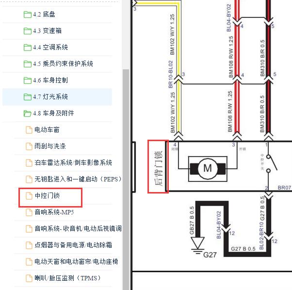 2019年野马博骏尾门锁电路图