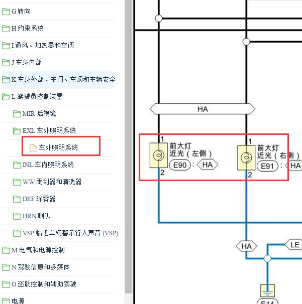2021-2022年日产轩逸近光灯电路图