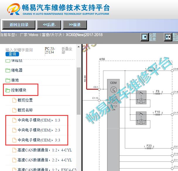 2017-2018年沃尔沃XC60车身电脑电路图