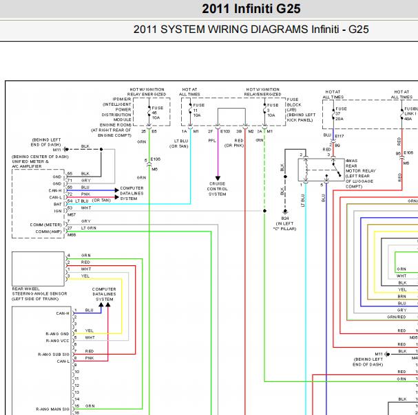 2011年英菲尼迪G25方向盘及后视镜电路图