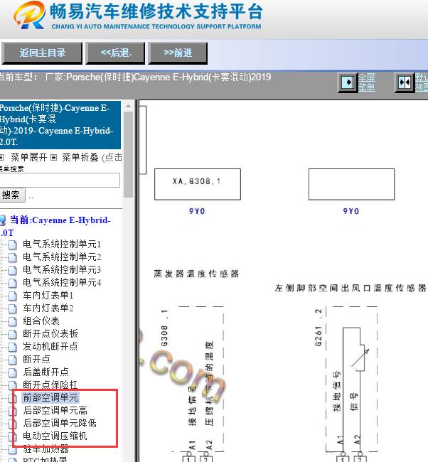 2019年保时捷卡宴混动版车型空调电路图