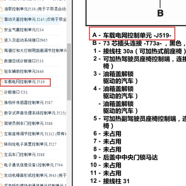 2018-2019年大众帕萨特J519针脚定义