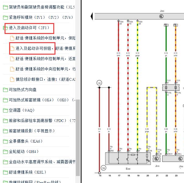 2015-2016年奥迪A4L 点火开关电路图