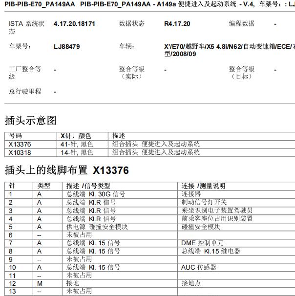 2008年宝马X5 CAS网关车身针脚资料