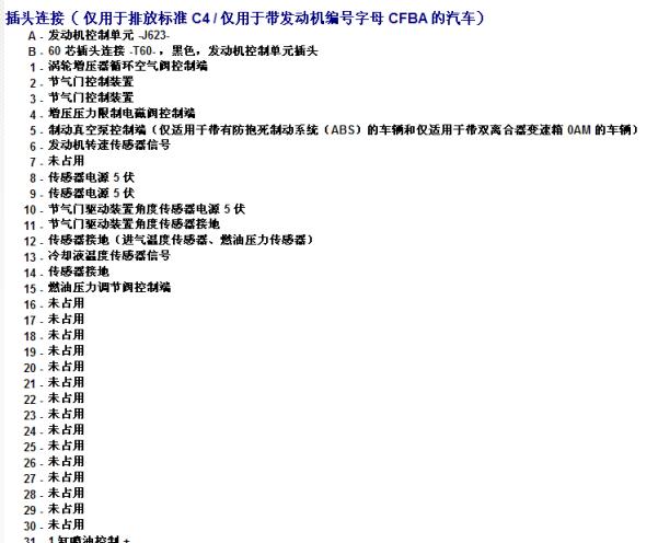 2010年大众途安CFB发动机针脚资料