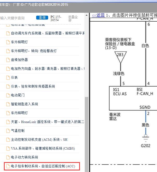 2014-2015年广汽讴歌-讴歌MDX 雷达电路图