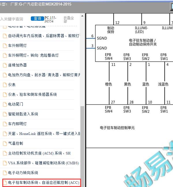 2014-2015年广汽讴歌-讴歌MDX 电子手刹电路图