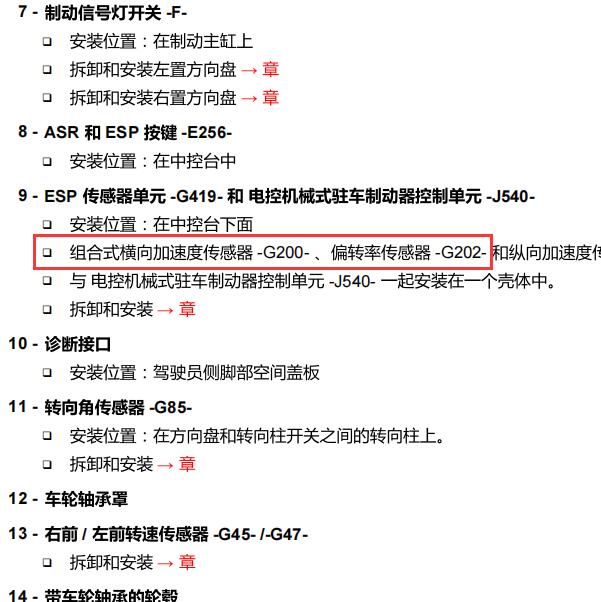 2009年大众途欢横摆角速度传感器位置