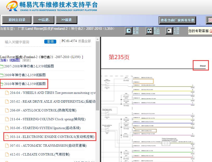 2007-2010年路虎神行者2 发动机电路图