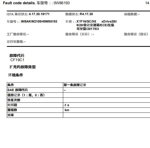 2017年宝马X6故障码CF19C1维修手册