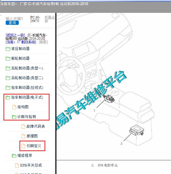 2018年长城哈弗H6运动版EPB电脑位置及针脚定义图