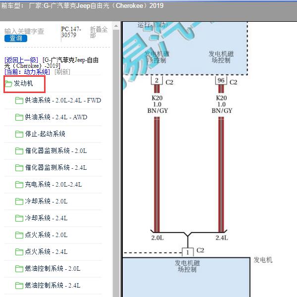 2019年广汽菲克Jeep-自由光（Cherokee） 发动机电路图