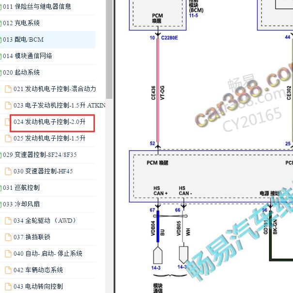 2020年长安福特锐际2.0发动机电路图