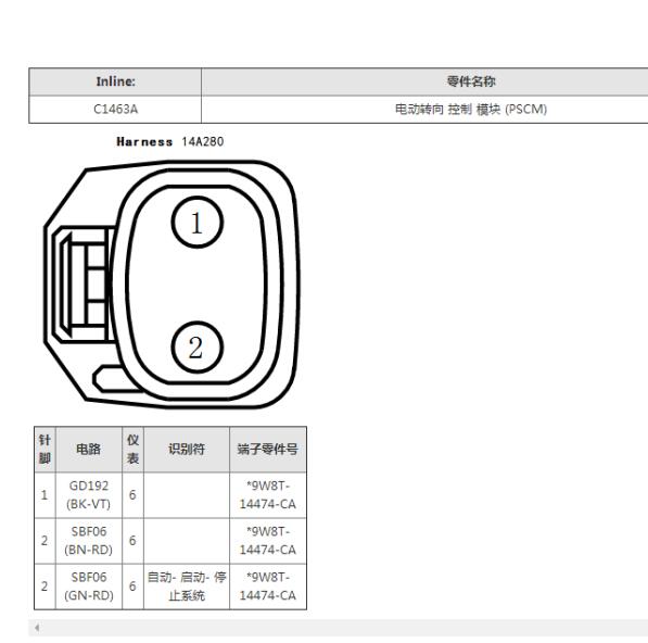 2018年福特蒙迪欧转向控制模块针脚定义