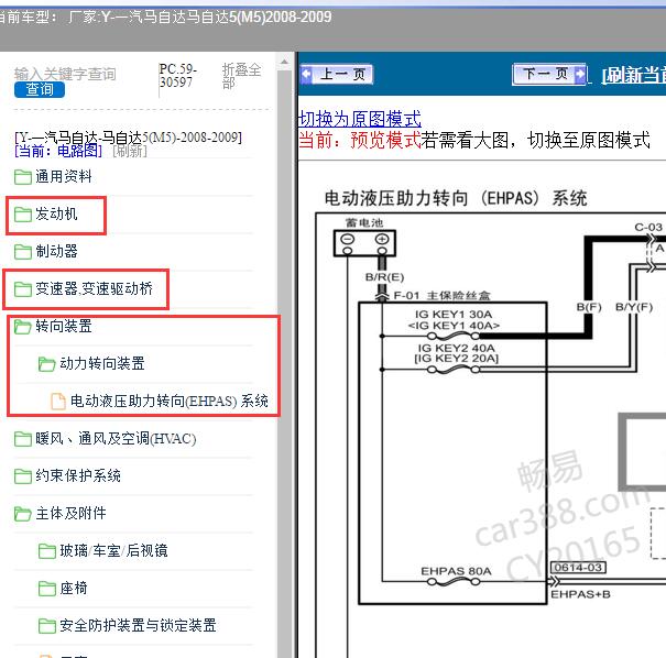 2008-2009年一汽马自达-马自达5(M5) 发动机、变速箱及EPS电路图
