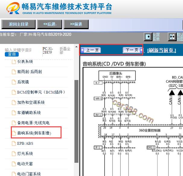 2019-2020年海马汽车8S全景影像电路图