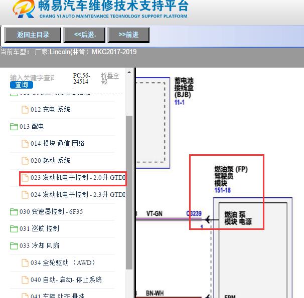 2017-2019年林肯MKC汽油泵电路图