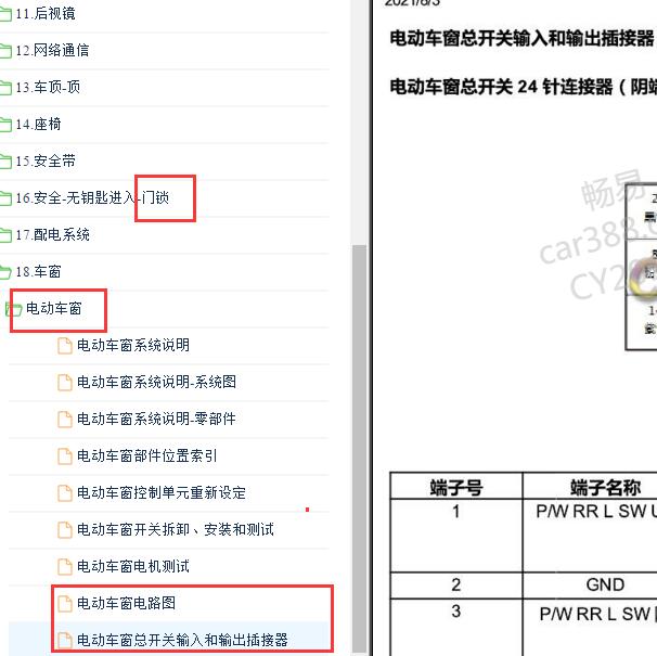 2019-2020年本田凌派左前车门 门窗电路图和针脚