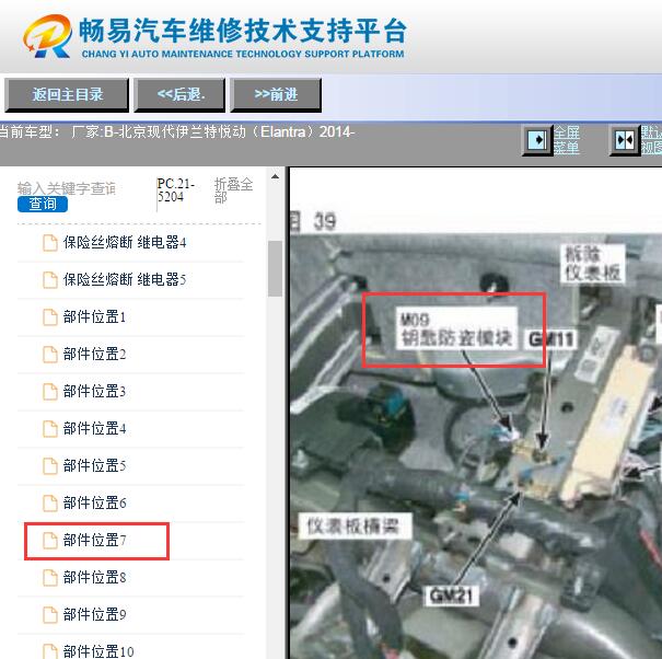 2014年北京现代悦动发动机防盗电脑位置