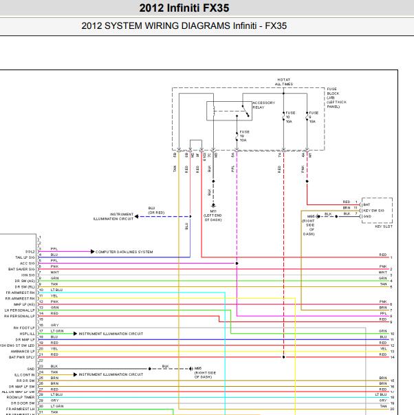 2012年英菲尼迪FX35室内灯电路图