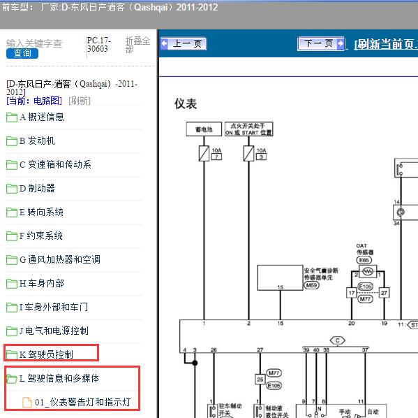 2011-2012年东风日产-逍客（Qashqai）仪表和照明电路图
