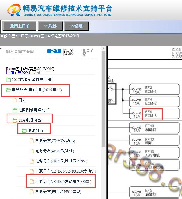 2017-2019年五十铃瑞迈发动机保险丝电路图