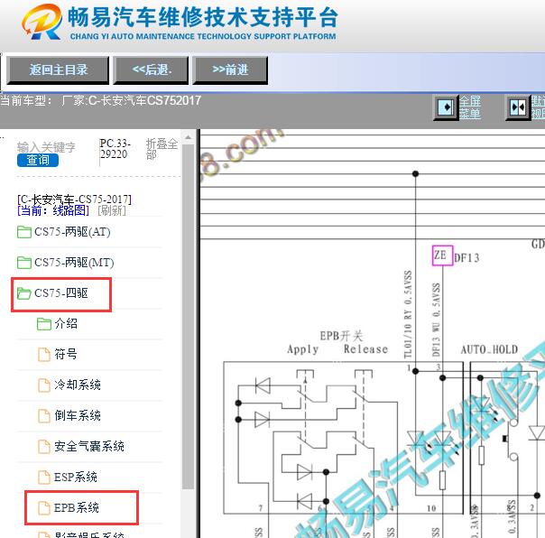 2017年长安CS75电子手刹电路图