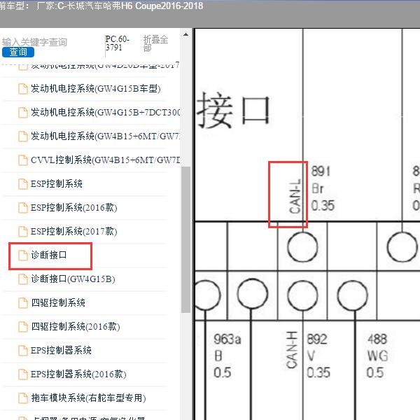 2016年长城汽车-哈弗H6 Coupe 诊断接口电路图