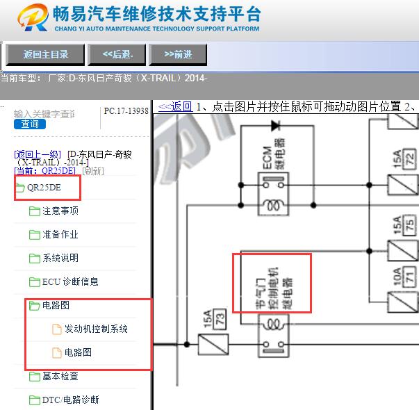 2014年日产奇骏发动机节气门电路图
