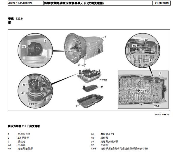 2018年奔驰GLS400变速箱电脑电路图和拆装资料