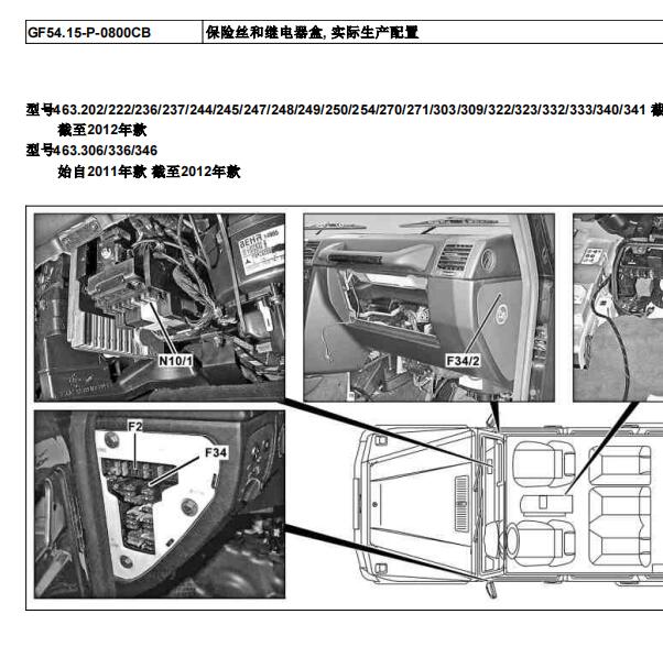 2010年奔驰G500继电器位置与发动机电路图