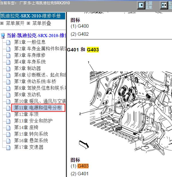 2010年凯迪拉克SRX接地点G403位置