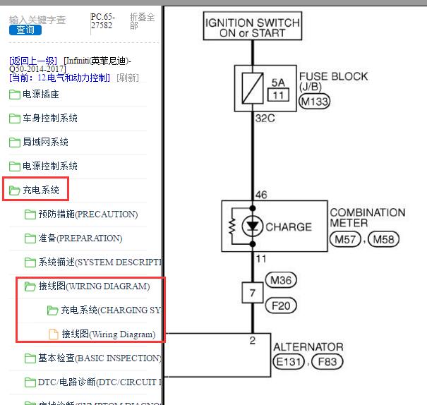 2014-2017年英菲尼迪Q50发电机电路图