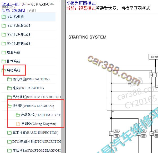 2014-2017年英菲尼迪Q50起动电路图