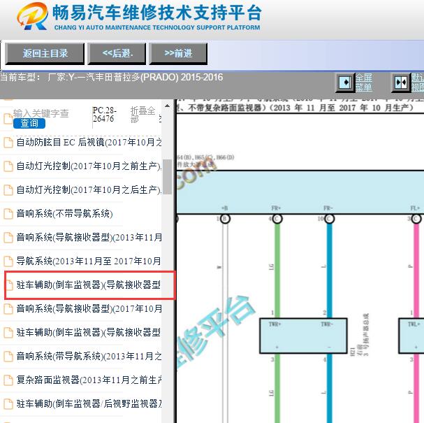 2015-2016年丰田普拉多倒车雷达电路图