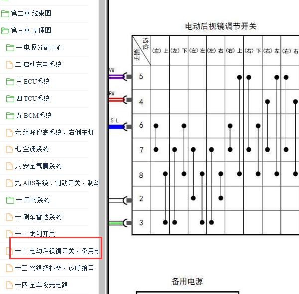 2014-2015年奇瑞C3R倒车镜开关电路图