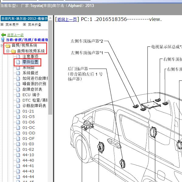 2013年Toyota(丰田)-埃尔法（Alphard）功放位置