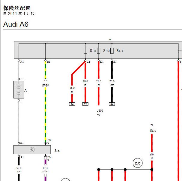 2014年奥迪A6L 保险电路图