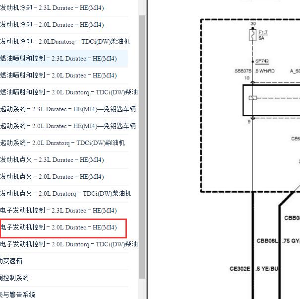 2007-2009年福田蒙迪欧2.0发动机电路图