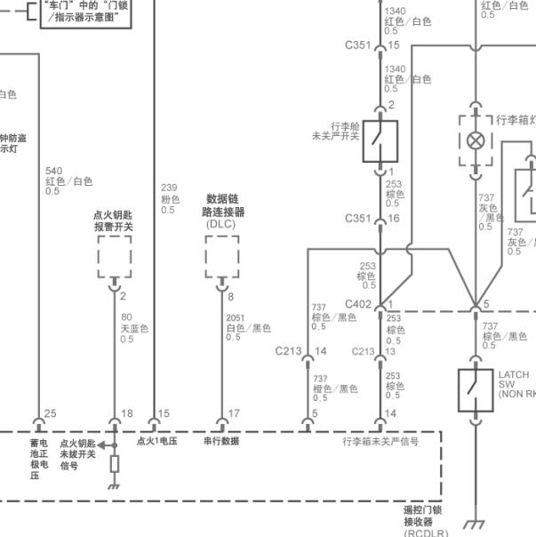 2008年雪佛兰乐风行李箱开关电路图