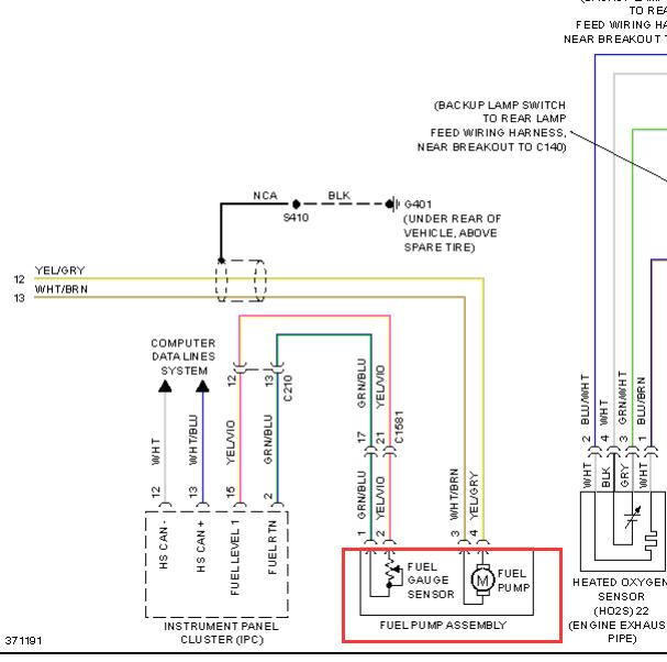 2012年福特猛禽燃油油位传感器电路图