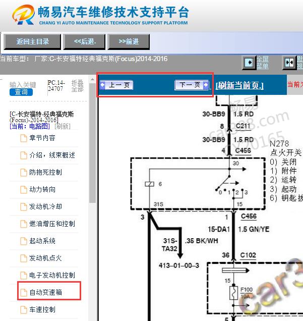 2014-2016年长安福特福克斯自动变速箱电路图