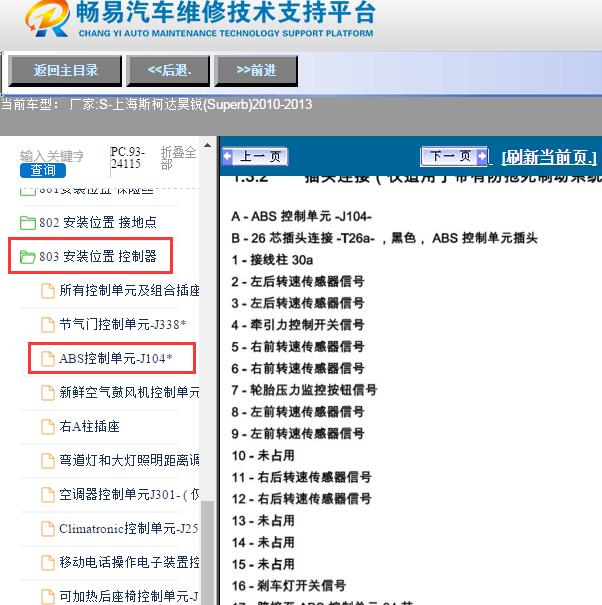 2010年斯柯达昊锐ABS模块针脚定义