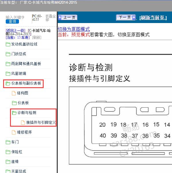 2014年长城哈弗M4仪表针脚资料