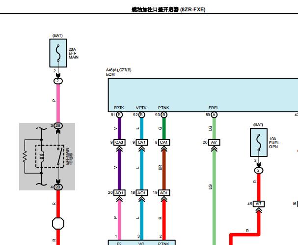 2019年丰田卡罗拉油箱盖电路图