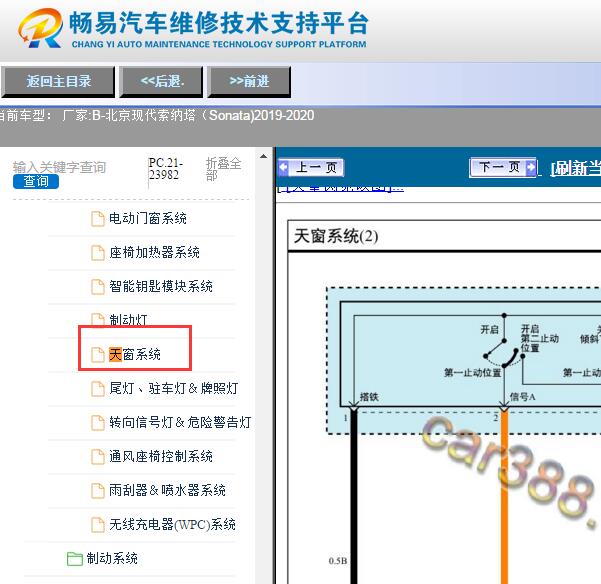 2020年现代索纳塔天窗电路图