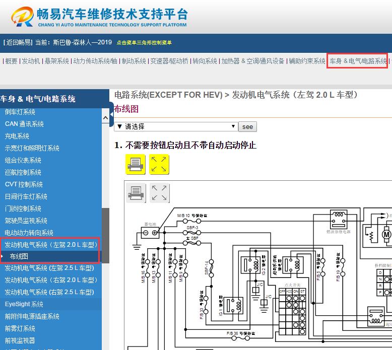2019年斯巴鲁森林人发动机电路图
